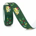 22mm dunkelgrünes Ripsband mit bunten Back to School Mustern wie Schulbus und Bleistift Motiven - Nr. 8 Dunkelgrün Back to School Bus / Größe 5