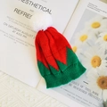 Mini red and green knitted Christmas hat with pompom for 20cm plush cotton dolls - For 20cm Doll / Red and Green Xmas Hat