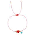 Handwoven red and white rope bracelet featuring a red heart pendant and turquoise bead - Red Heart Turquoise Style (JS-B23112221A)