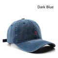 Vintage dark blue denim baseball cap with red embroidered W letter for men - Dark Blue