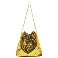 Chic golden sequin bucket bag with chain strap and large capacity drawstring design - Gold