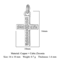 Ciondolo a croce argento con zirconi, charm in rame per gioielli fai-da-te, 16x10 mm - Croce VB739-1 / Argento