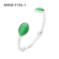 Silver vintage titanium steel open cuff bracelet featuring two oval green natural stones - Silver Wave Double Green Gemstones (NMSB-F156-1) / 18K Gold