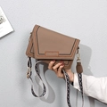 Khaki PU leather crossbody bag with geometric embroidery and patterned wide strap - 21*9*14 / Brown