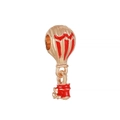 Detail of red enamel and gold-toned hot air balloon charm for DIY bracelet jewelry - Gold/Red