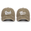 Detail of Dad and Mom embroidered washed cotton baseball caps with retro vintage texture - One Size / Khaki