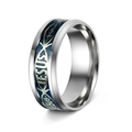 Silver stainless steel Jesus ring with blue glitter inlay and Ichthys symbol - US 6 / Blue with Gold Gear