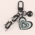 Black heart keychain with acrylic chain and bell accessory for bag decoration - Black Style (Q875-7)