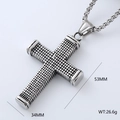 Industrial silver stainless steel cross pendant showing precise dimensions 34MM by 53MM - Industrial Style Cross (Style 16)