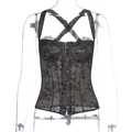 Dettaglio del bustier in pizzo floreale con chiusura a gancetti e spalline incrociate - XS / Nero