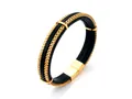 Bracciale multistrato in pelle nera da uomo con catene dorate e chiusura magnetica - Oro (KB103437-K)