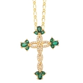 Collana con ciondolo a croce con zirconi colorati e pietre verdi su catena d'oro - Verde