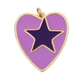 Purple heart enamel charm with a dark star center and gold-plated metallic border - Purple Heart Star Style (K055898-9) / Purple