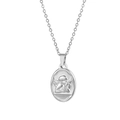 Collana angelo Cupido in acciaio al titanio lucido con pendente ovale e catena a maglia argento - Argento