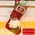 Classic 45cm red Christmas stocking with 3D Santa Claus figure on linen and velvet - Santa Claus Style (071-A)