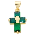 Golden cross pendant with four emerald green square zircons and center gold cross detail - Pendant 2 (Gold Green Zirconia Cross)