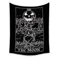 Detail of gothic tarot tapestry featuring The Moon XVIII with Halloween horror elements - 73X95CM / Moon