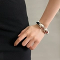 Minimalist double-layer silver polished metal cuff bracelet with smooth bean design - Type F Silver