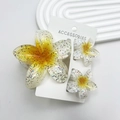Frangipani hair claw clip set in yellow gradient with glitter finish, three-piece set - Powder-filled White Base With Yellow Core Kit (including Card)
