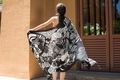 Ethnic style black and white floral summer beach shawl and lightweight sun protection scarf - Style 19-Black White Floral Abstract / 180cm