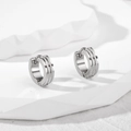 Detail of silver stainless steel hoop earrings with double frosted grooves on white stone - Silver Double Bars