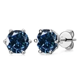 Classic S925 sterling silver six-prong stud earrings with dark blue moissanite stones - Royal Blue (1CT*2)