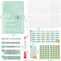 52-week savings challenge A5 binder set in mint green with trackers and clear pouches - Light Green