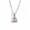Silver color letter M pendant necklace with trendy thick paperclip chain link design - Silver-M