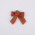 Singolo fiocco natalizio da 5cm in tessuto rosso con decoro a spirale verde - Lino Rosso Bordo Verde Motivo / 15x15cm