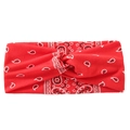 Rotes Yoga-Stirnband mit Paisleymuster und Knotendetail aus elastischem Stoff - Paisley Hochrot