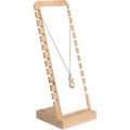 Wooden jewelry display stand with white backing for necklaces and earrings variant - Bamboo 12-Position Necklace Stand (White Leather)