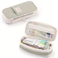 Morandi green and beige large capacity stationery pouch with multi-layer storage - Twill Green