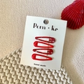 Set of four red floral drop hair clips with glossy and ink textures on a card - Style 6-Red Silver Spotted