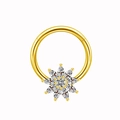 Elegant gold nipple ring featuring a sparkling crystal flower design for body piercing - Gold Clear Zircon Flower