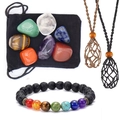 Detalle del set de piedras de chakra con pulsera de energía y cordón de collar de malla - Juego Chakra (7 piedras + pulsera + 2 bolsas + bolsa) / Juego de piedras naturales