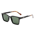 Classic black square sunglasses with dark green lenses and tortoiseshell temple tips - Black Frame Green Lens
