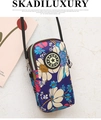 Women's floral nylon crossbody phone bag with three zipper compartments in purple - Blue Large Floral