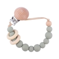 Baby pacifier chain with sage green silicone beads and natural wooden teething rings - Sage Green