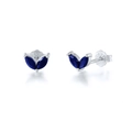 Close-up of S925 sterling silver stud earrings featuring leaf-shaped blue turquoise stones - White Gold / Blue Zirconia