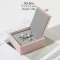 Pink velvet jewelry gift box set with gold trim, size 9.5x9.5x3.5cm for necklaces and rings - Set Box / Light Pink