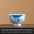 Ceramic blue lotus flower cup with hand-painted patterns and specifications 50ml - Powder Blue Hand-Painted Lotus - Bud Cup