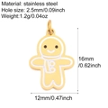 Golden stainless steel gingerbread man pendant charm for DIY jewelry making 16mm - Gingerbread Man (G13)