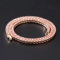 Three-row rose gold tennis chain with pink round-cut cubic zirconia and secure clasp - Rose Gold Pink Rhinestone 3mm