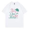 Weißes Baumwoll-T-Shirt mit spanischem Feliz Dia del Padre Aufdruck und Hut - XS / Spanischer Druck-317 / Weiß