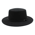Detail of black wool fedora with a thin leather band and metallic silver buckle - M (56-58cm) / Black