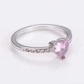 Detail shot of heart-shaped pink zircon ring with polished stainless steel band - Steel (Light Pink Zirconia)