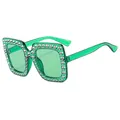 Sparkly oversized square sunglasses with green glitter frame and rhinestone trim - Dark Green Frame Green Lens
