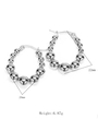 Polished silver beaded drop earrings in stainless steel with 22mm diameter size - JZ004-1-Steel Color Round Beaded Hoop Earrings