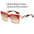 Oversized square sunglasses featuring a red and yellow frame with tea pink gradient lenses - Red Yellow Frame Tea Pink Lens