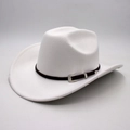 Weißer Cowboyhut aus Filz mit geschwungener Krempe und dekorativem braunem Lederband - Einheitsgröße / Weiß